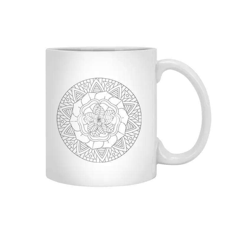 Black white isolated hand drawn mandala, coloring book print element, vector ornament Beyaz Kupa