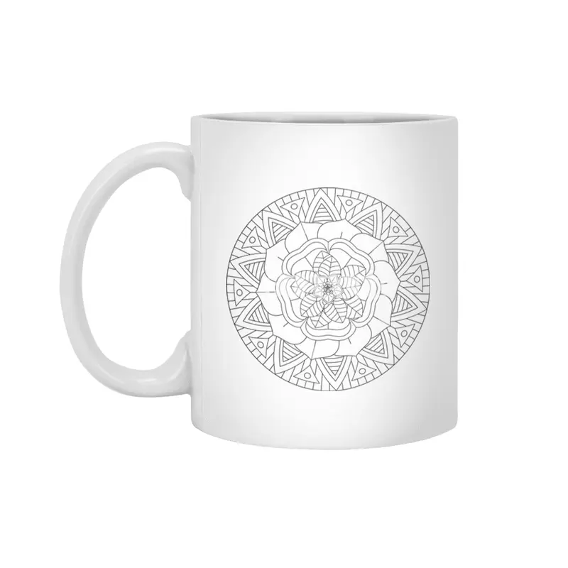 Black white isolated hand drawn mandala, coloring book print element, vector ornament Beyaz Kupa