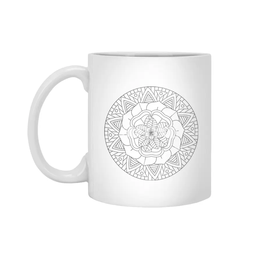 Black white isolated hand drawn mandala, coloring book print element, vector ornament Beyaz Kupa