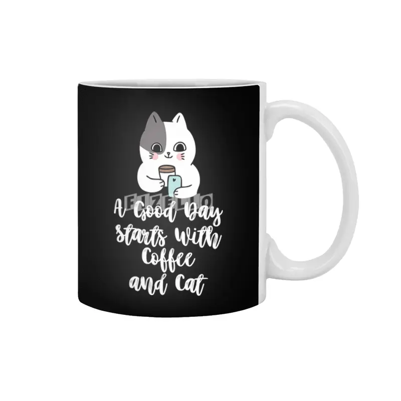 A Good Day Starts With Coffee and Cat Cute Kitty Lovers Beyaz Kupa