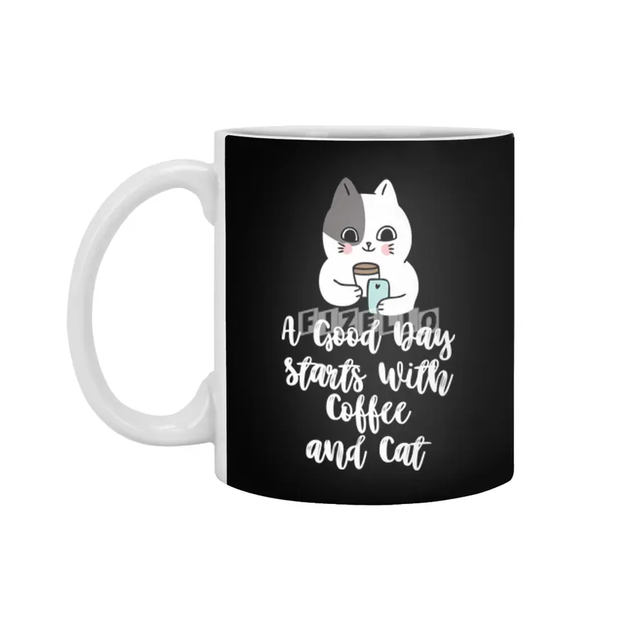 A Good Day Starts With Coffee and Cat Cute Kitty Lovers Beyaz Kupa