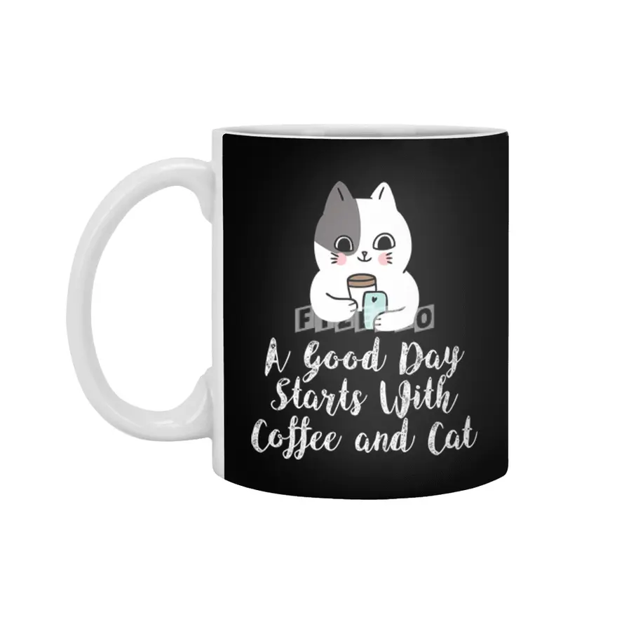 A Good Day Starts With Coffee and Cat Cute Kitty Lovers Beyaz Kupa