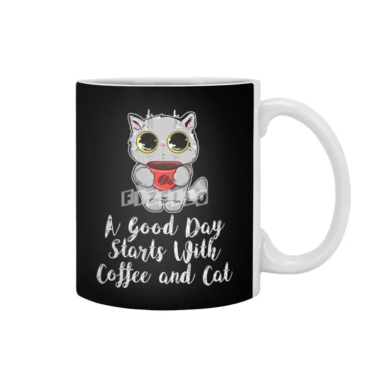 A Good Day Starts With Coffee and Cat Cute Kitty Lovers Beyaz Kupa