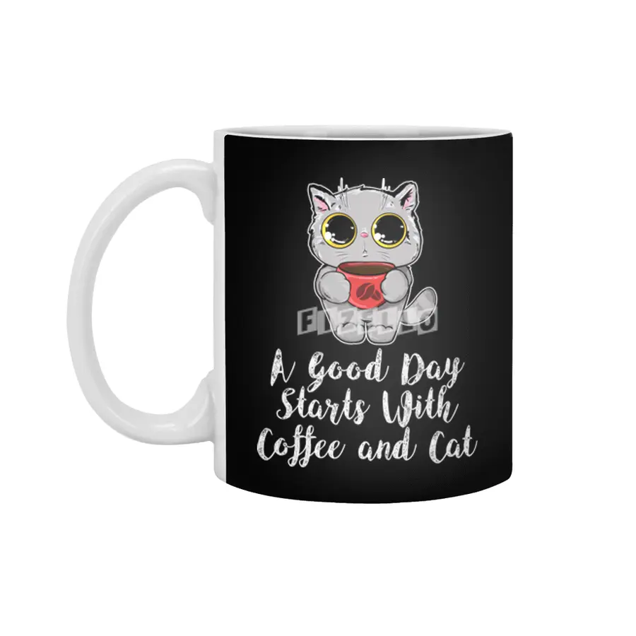 A Good Day Starts With Coffee and Cat Cute Kitty Lovers Beyaz Kupa