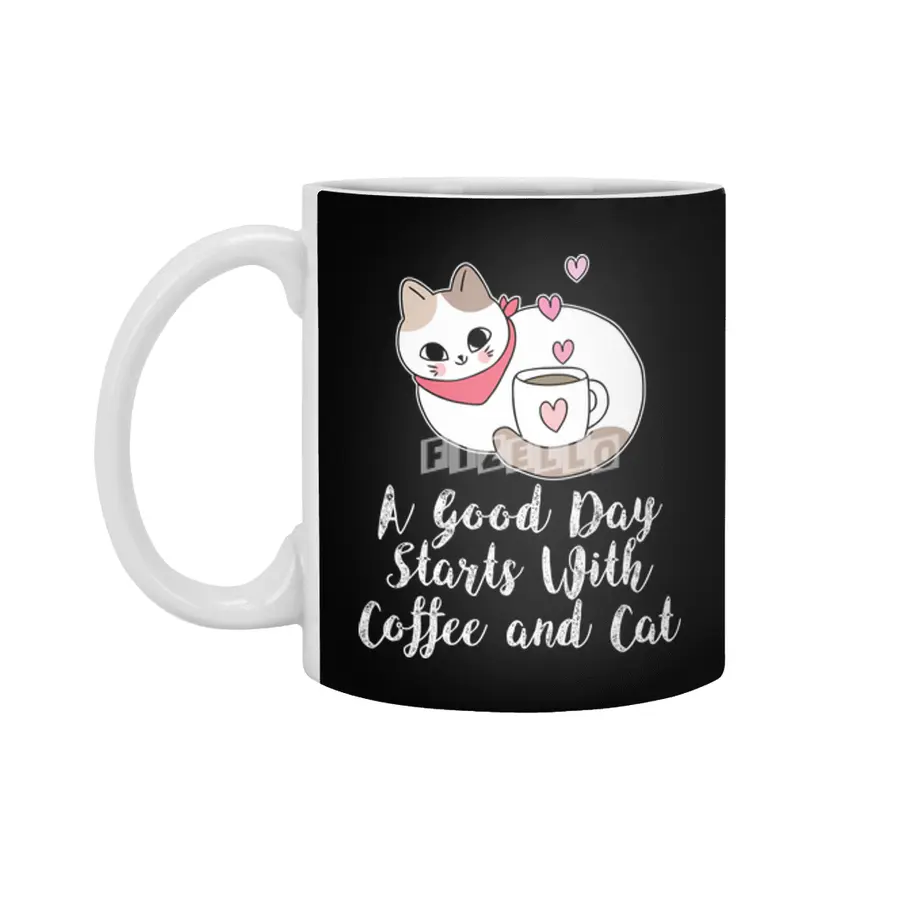 A Good Day Starts With Coffee and Cat Cute Kitty Lovers Beyaz Kupa