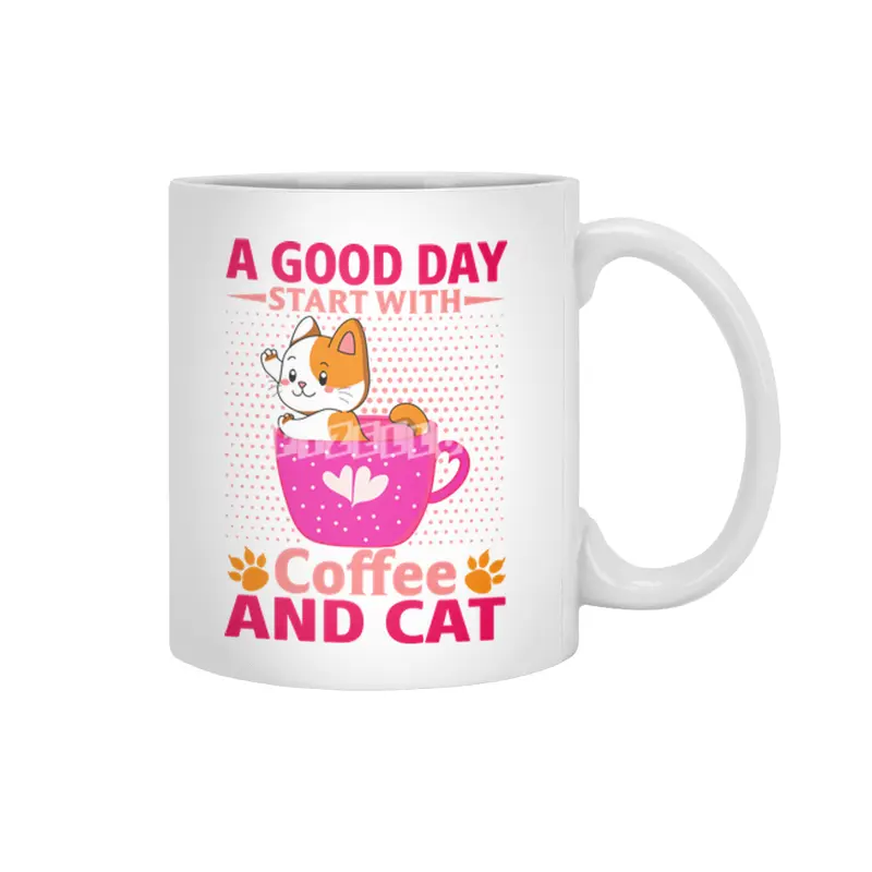 A Good Day Start With Coffee And Cute Cat Best Idea For Cat Lover Beyaz Kupa