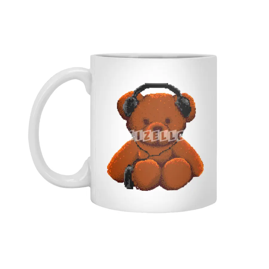 bear listen to music 8 bit Beyaz Kupa