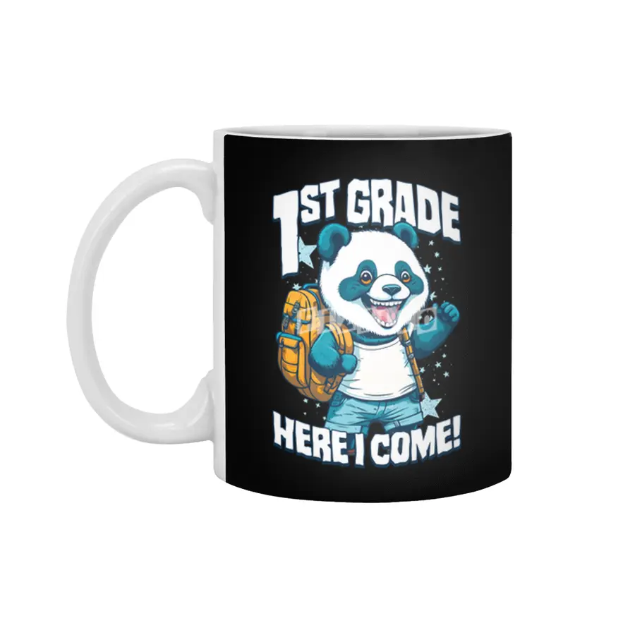 1st Grade Here I Come Back To First Day Of School Panda Beyaz Kupa