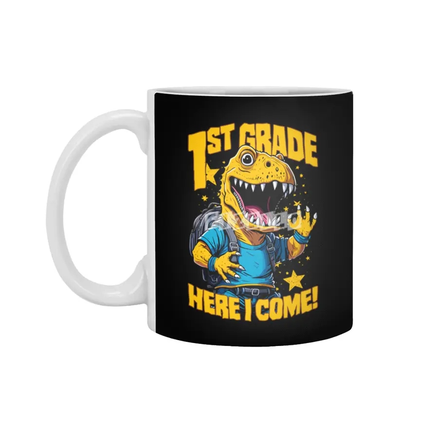 1st Grade Here I Come Back To First Day Of School T-Rex Beyaz Kupa