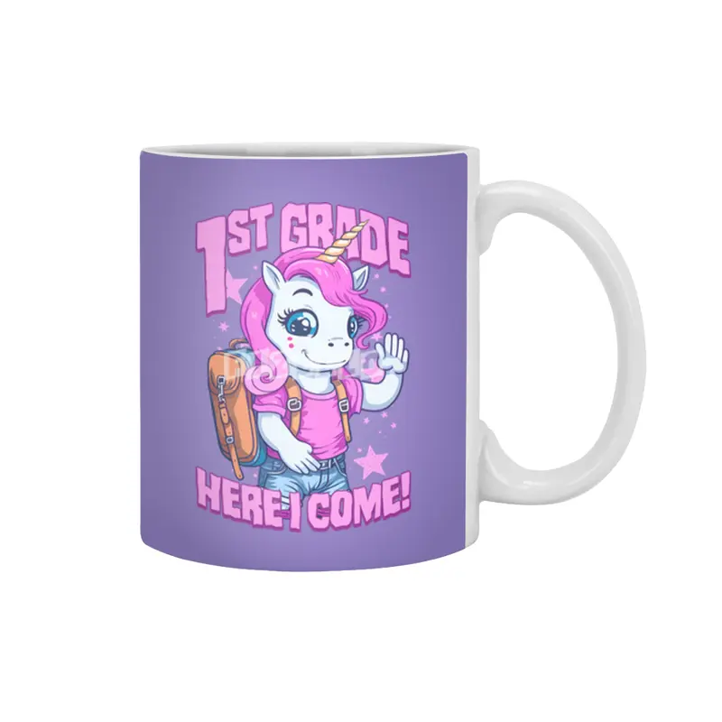 1st Grade Here I Come Back To First Day Of School Unicorn Beyaz Kupa
