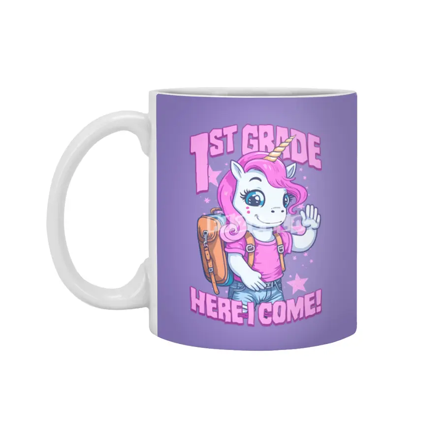 1st Grade Here I Come Back To First Day Of School Unicorn Beyaz Kupa