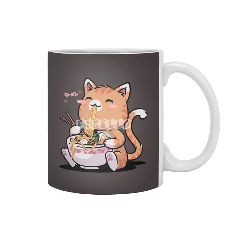 Cat Ramen Kawaii Neko Bowl Anime Otaku Caramel Cat Beyaz Kupa