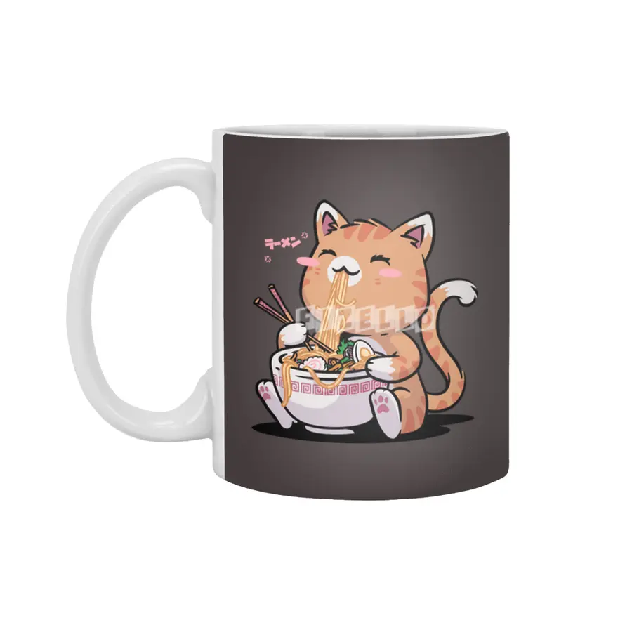 Cat Ramen Kawaii Neko Bowl Anime Otaku Caramel Cat Beyaz Kupa