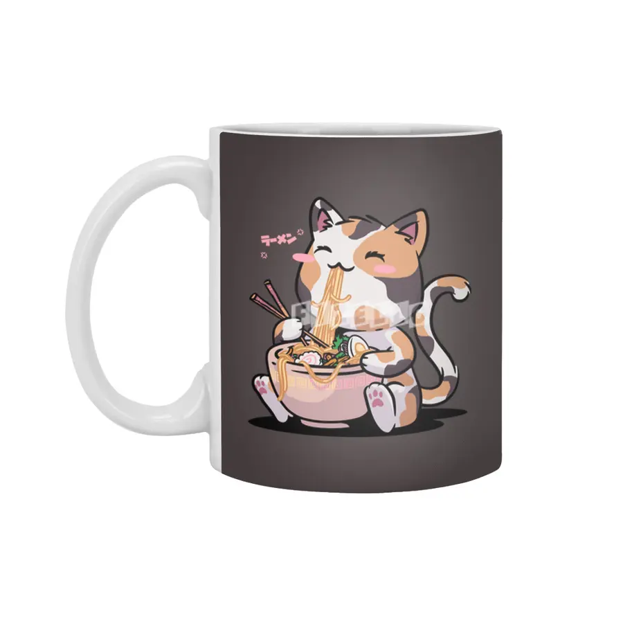 Kawaii Neko Cat Ramen Bowl Anime Otaku Color Cat Beyaz Kupa