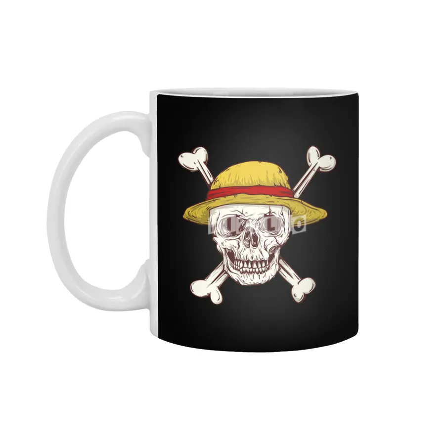 straw hat skull cross bones pirates Beyaz Kupa