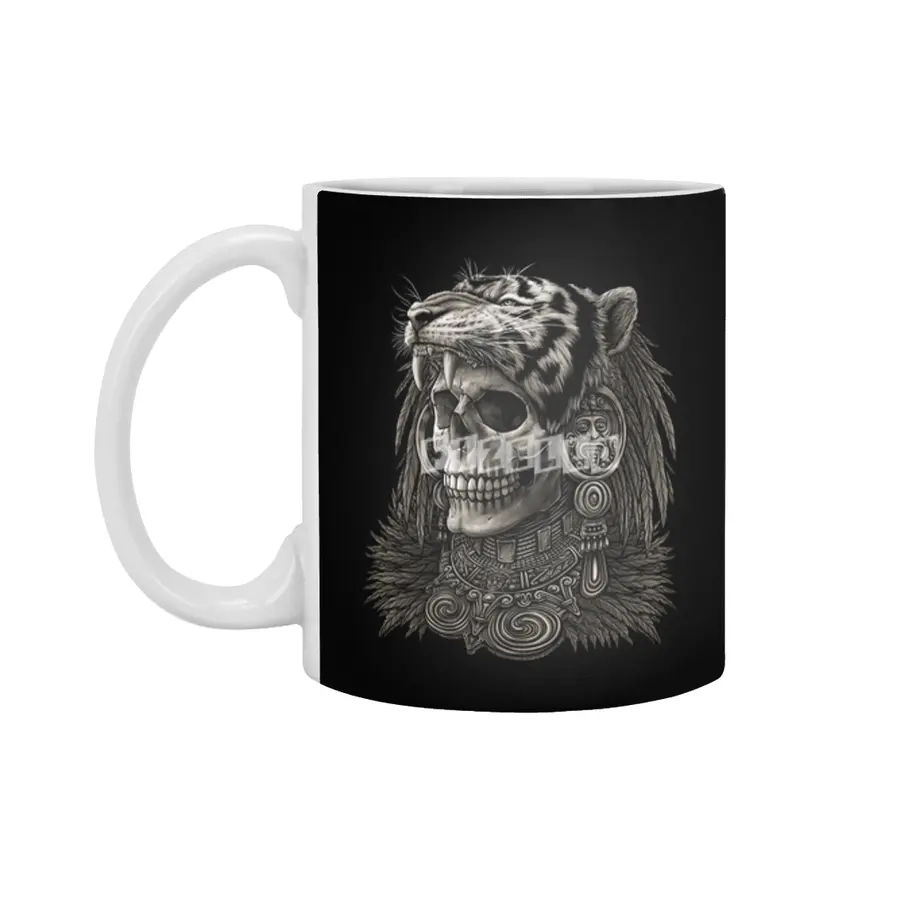 Aztec skull Warrior Tiger Headdress Beyaz Kupa