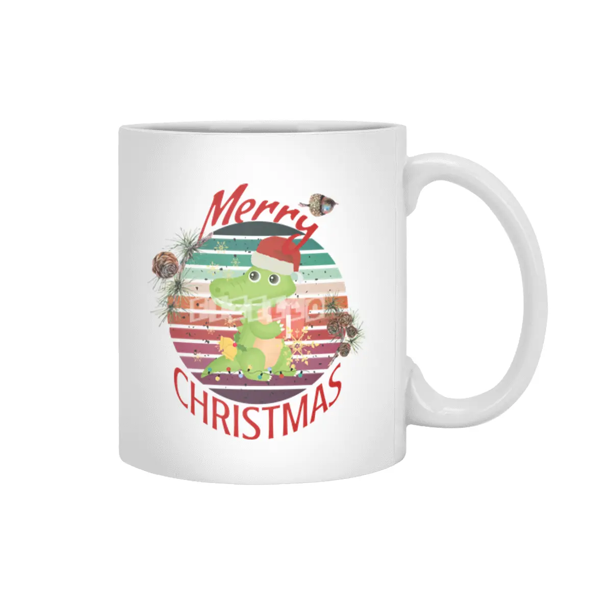 Merry Christmas Cute Crocodile Santa with snowflakes funny Kawaii aligator Beyaz Kupa
