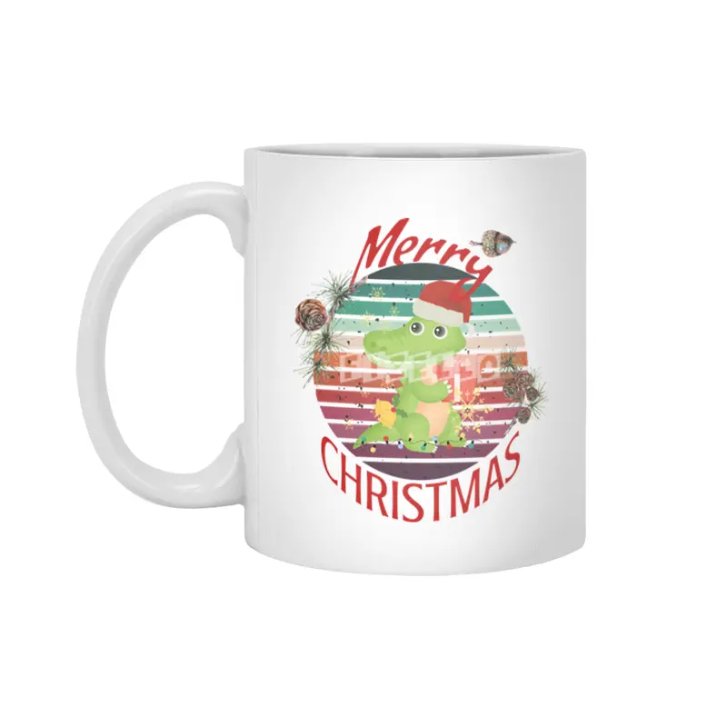 Merry Christmas Cute Crocodile Santa with snowflakes funny Kawaii aligator Beyaz Kupa