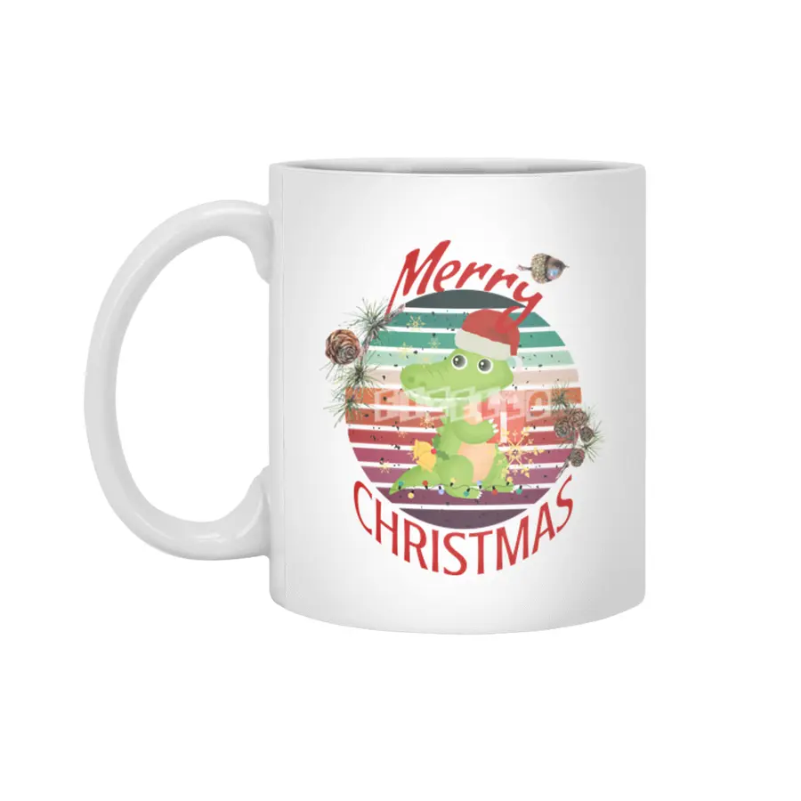 Merry Christmas Cute Crocodile Santa with snowflakes funny Kawaii aligator Beyaz Kupa