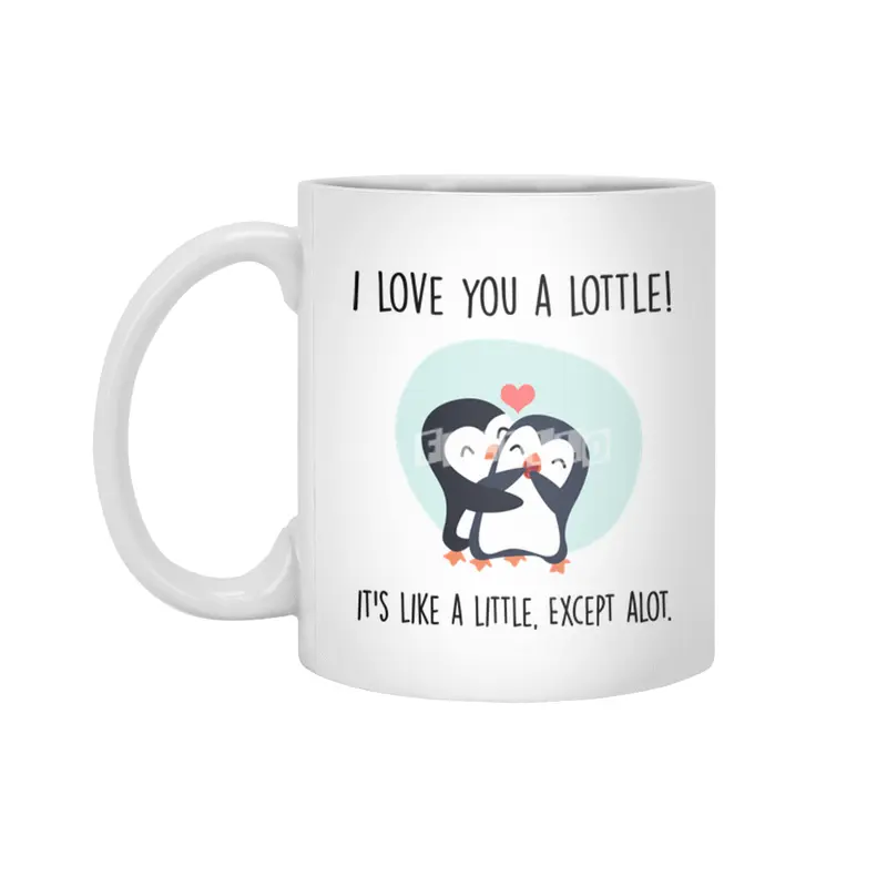 Cute Penguin Couple | I love you a lottle. It's like a little, except a lot Beyaz Kupa