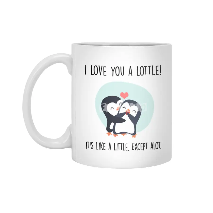 Cute Penguin Couple | I love you a lottle. It's like a little, except a lot Beyaz Kupa