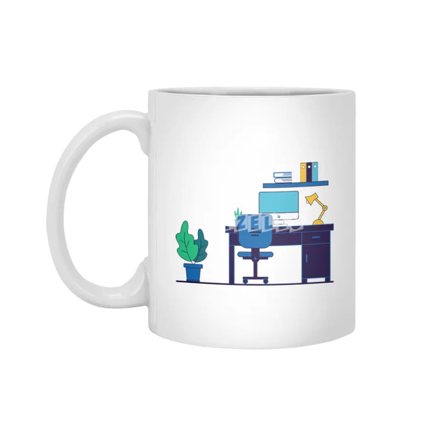 Desk flat illustration design Beyaz Kupa