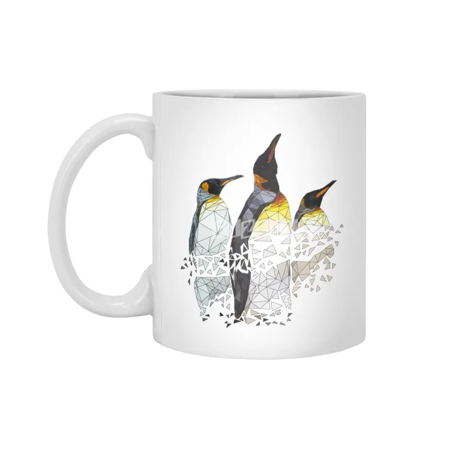Low Poly Penguin Trio Beyaz Kupa