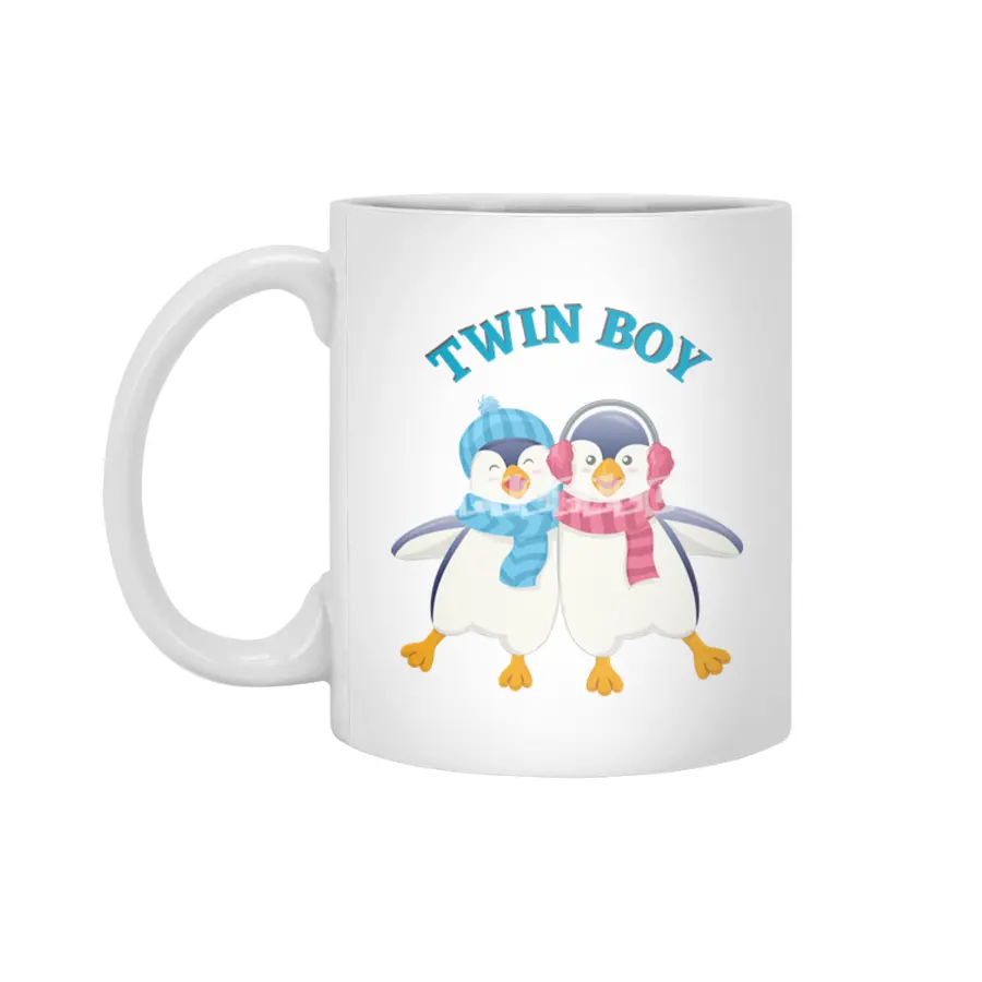 Twin outfit - twin boy penguin is standing Beyaz Kupa