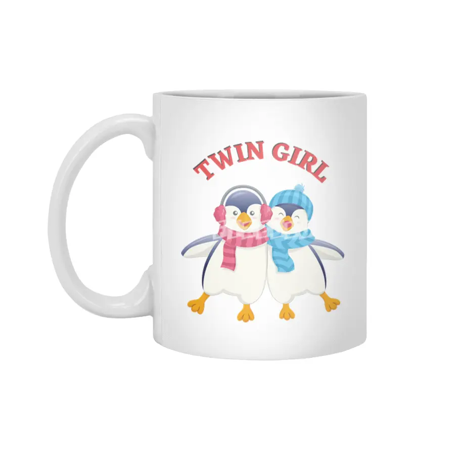 Twin outfit - twin girl penguin is standing Beyaz Kupa