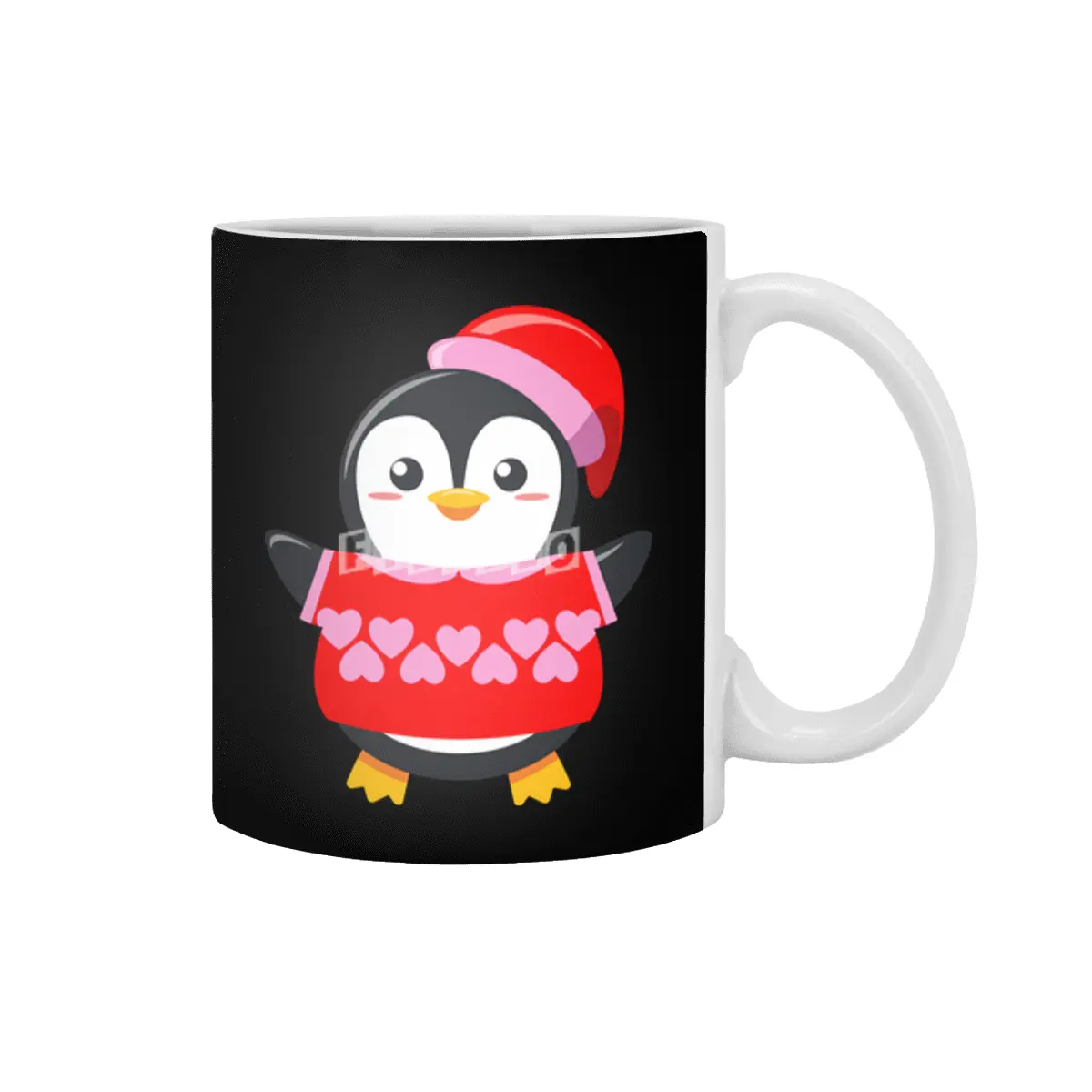 Cute Penguin with a heart sweater and hat Beyaz Kupa