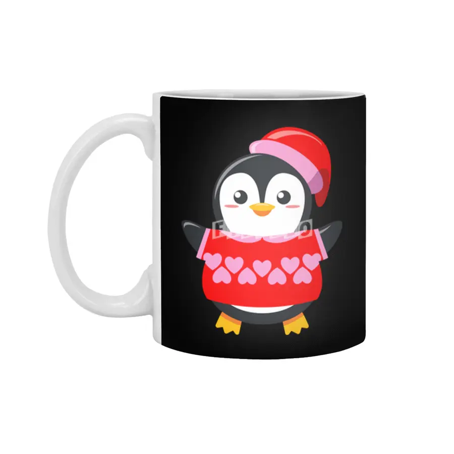 Cute Penguin with a heart sweater and hat Beyaz Kupa