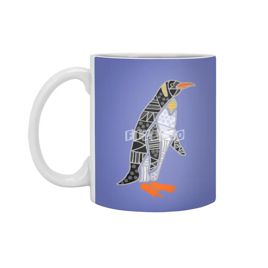 Cool Penguin Bird Abstract Art Pattern Beyaz Kupa