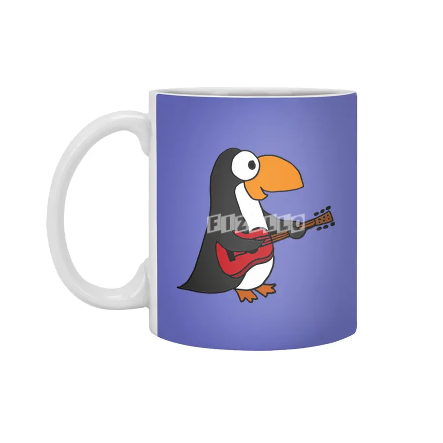 Funny Penguin Playing Guitar Beyaz Kupa