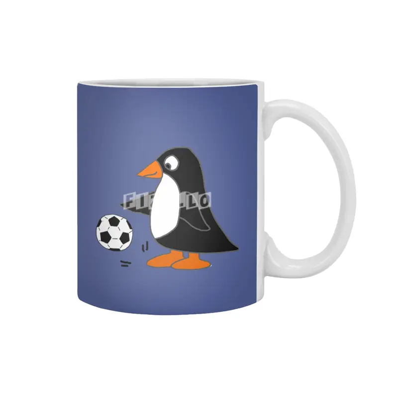 Funny Penguin Playing Soccer Sports Cartoon Beyaz Kupa