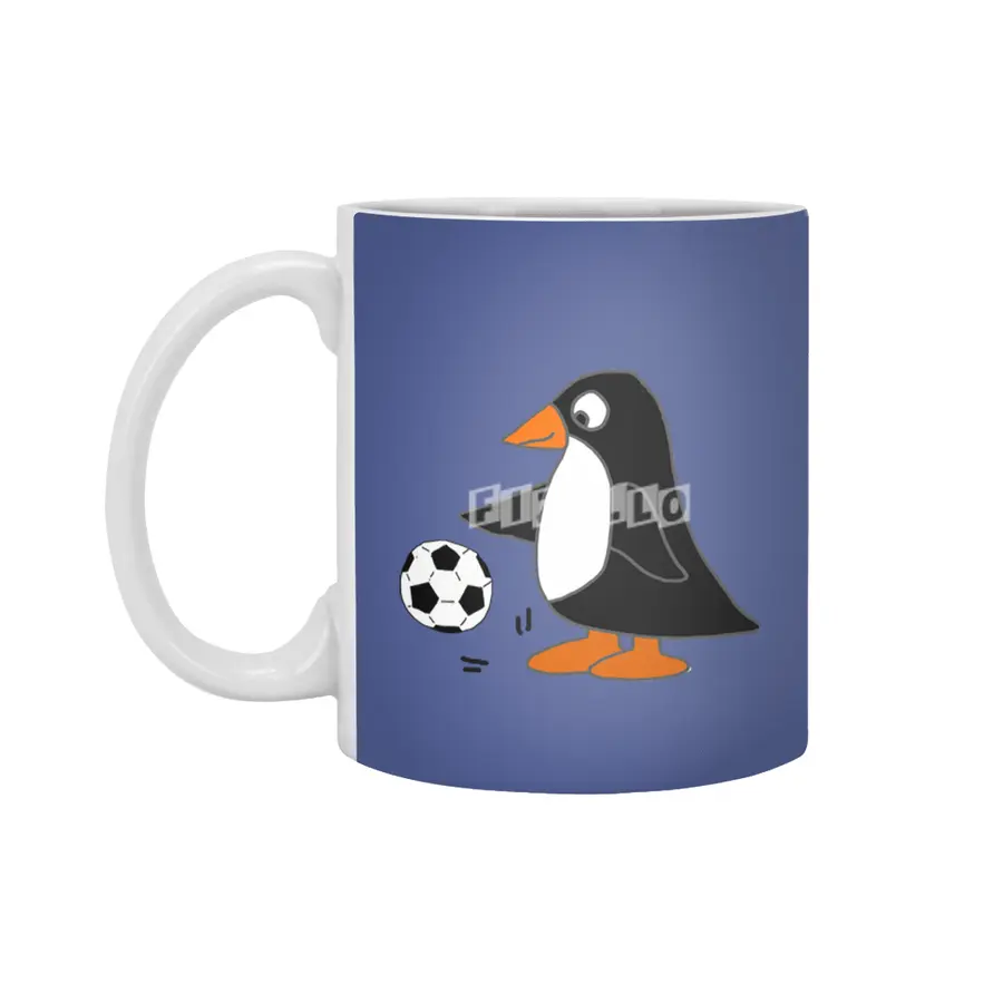 Funny Penguin Playing Soccer Sports Cartoon Beyaz Kupa