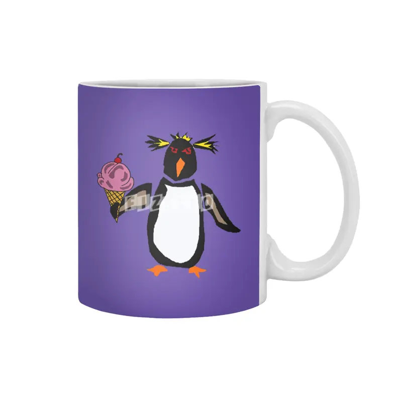Funny Rockhopper Penguin eating Ice Cream Cone Beyaz Kupa