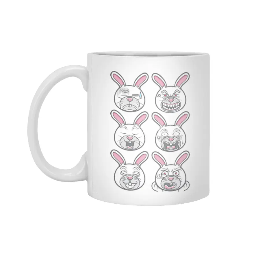 cute pet animal rabbit emoticons illustration set Beyaz Kupa