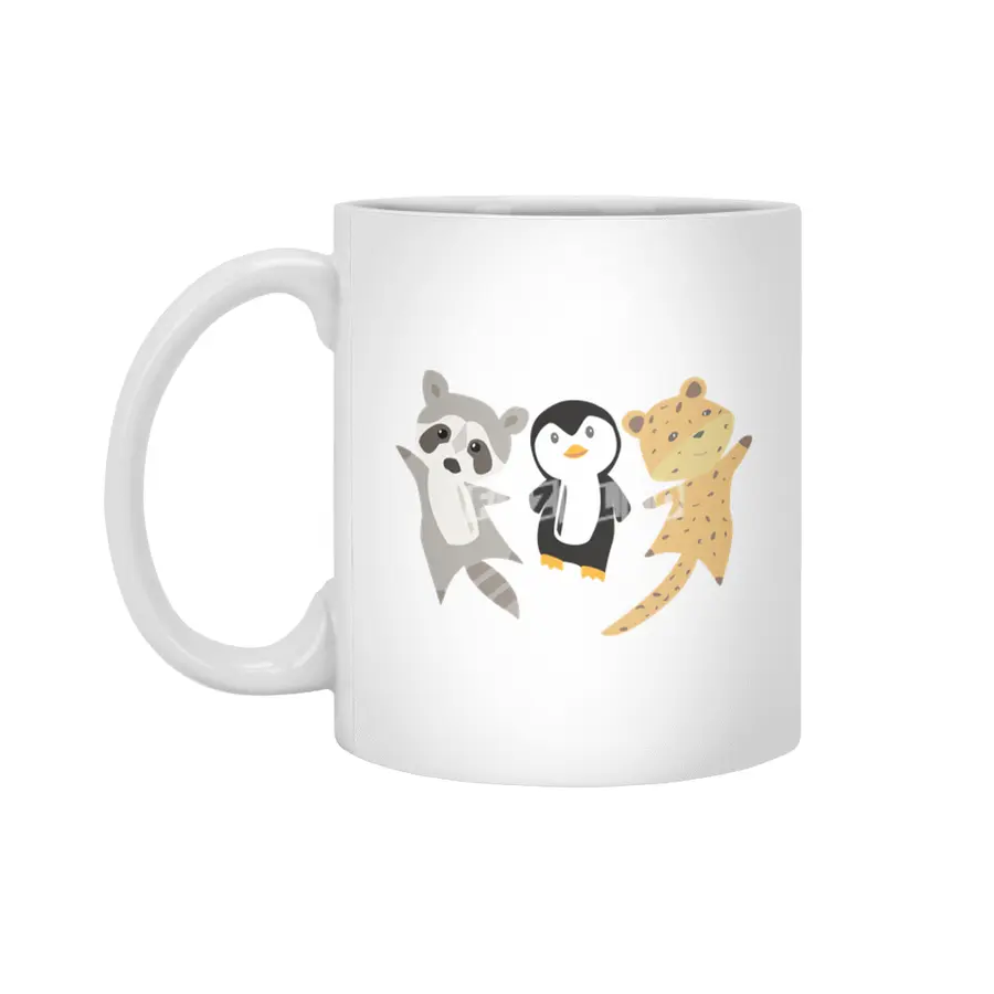 Leopard Penguin Raccoon Cute Animals Beyaz Kupa