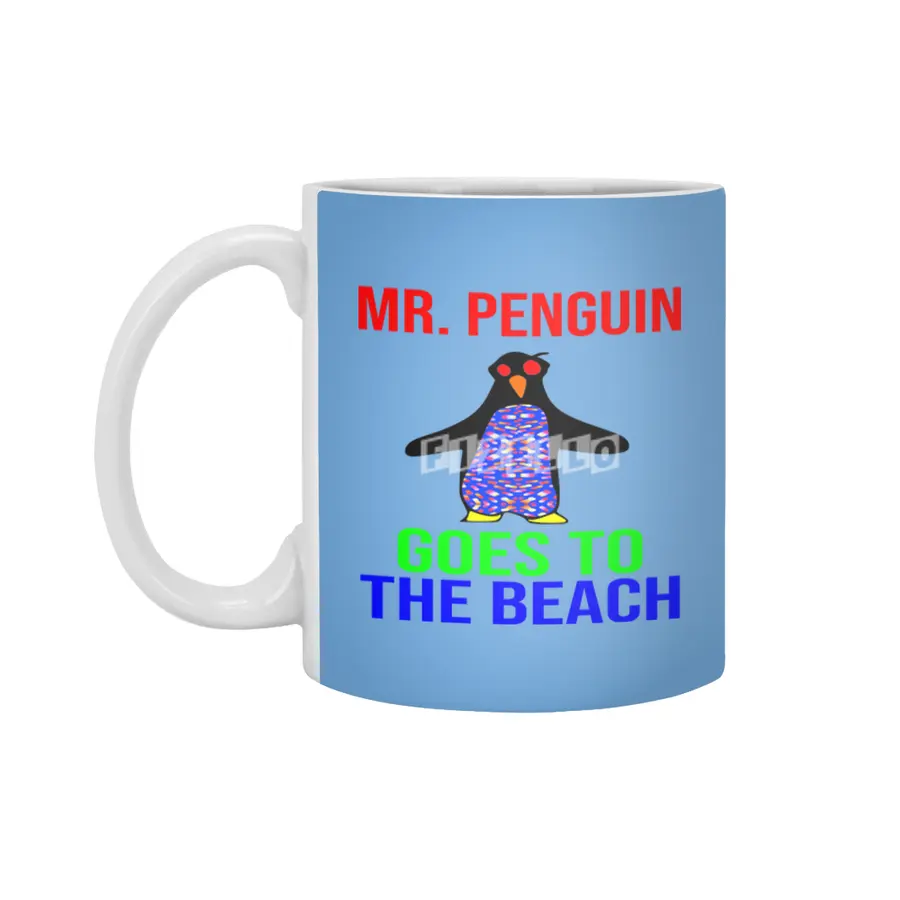 Mr, Penguin Goes To The Beach Beyaz Kupa