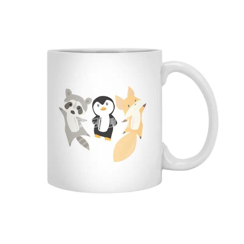Raccoon Penguin Fox Funny Animals For Kids Beyaz Kupa