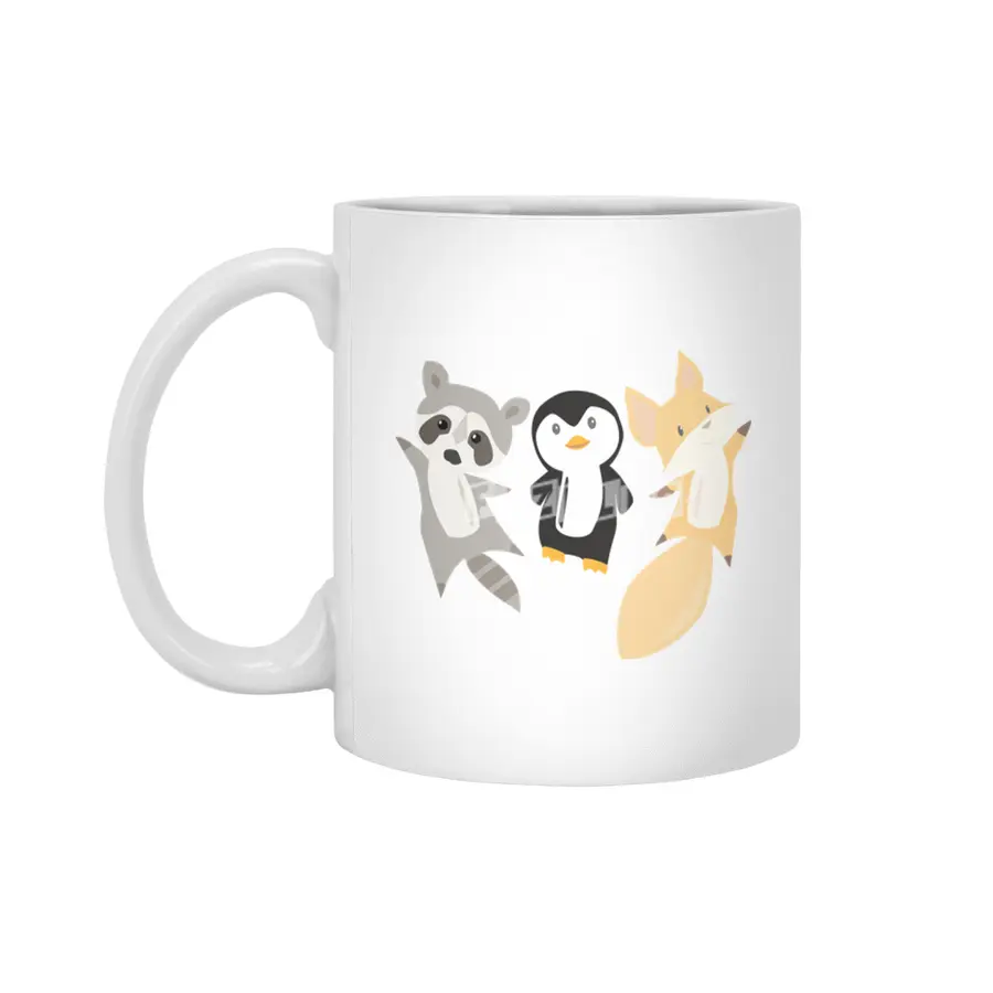 Raccoon Penguin Fox Funny Animals For Kids Beyaz Kupa
