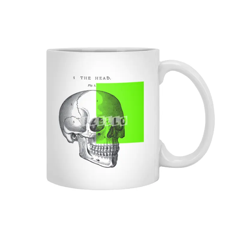 vintage black and white illustration skull collage Beyaz Kupa