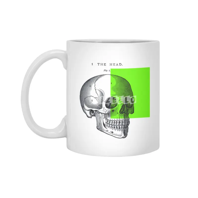 vintage black and white illustration skull collage Beyaz Kupa