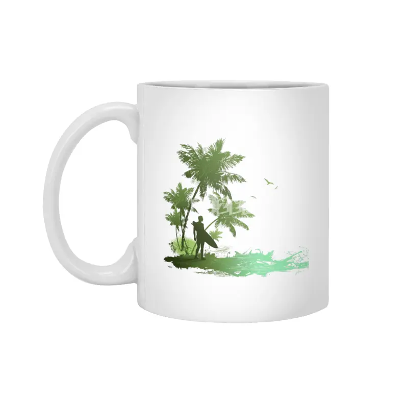Beach seaside resort silhouette drawing Beyaz Kupa