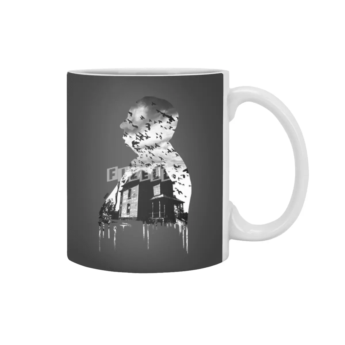 Alfred Hitchcock Silhouette Illustration Collage Beyaz Kupa
