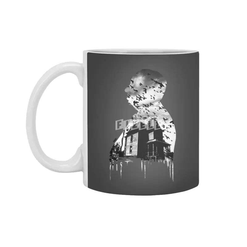 Alfred Hitchcock Silhouette Illustration Collage Beyaz Kupa