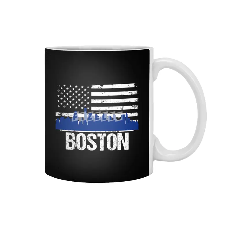 Boston Skyline Silhouette on Distressed American Flag Beyaz Kupa