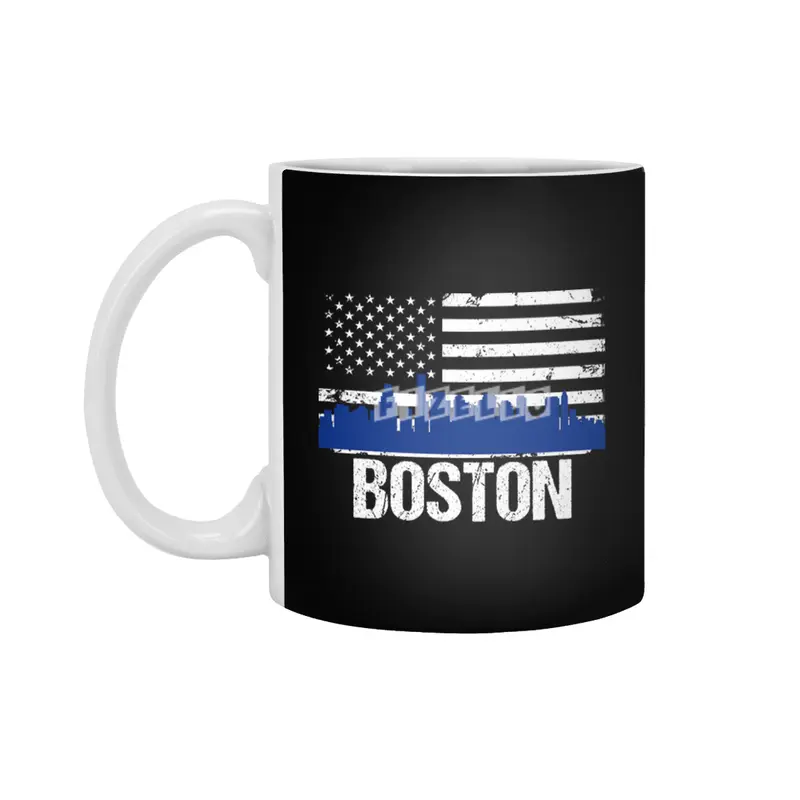 Boston Skyline Silhouette on Distressed American Flag Beyaz Kupa
