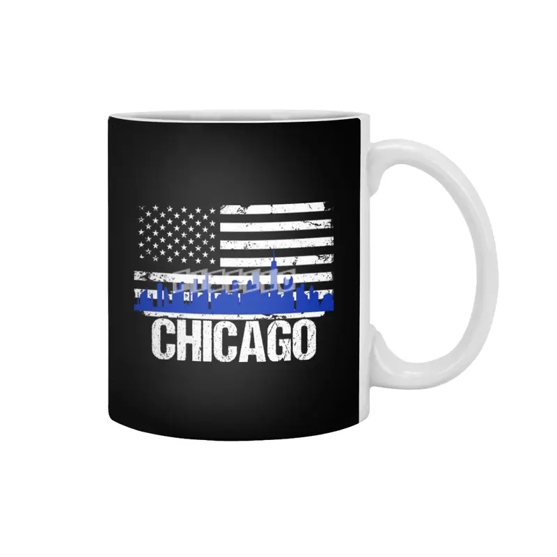 Chicago Skyline Silhouette on Distressed American Flag Beyaz Kupa