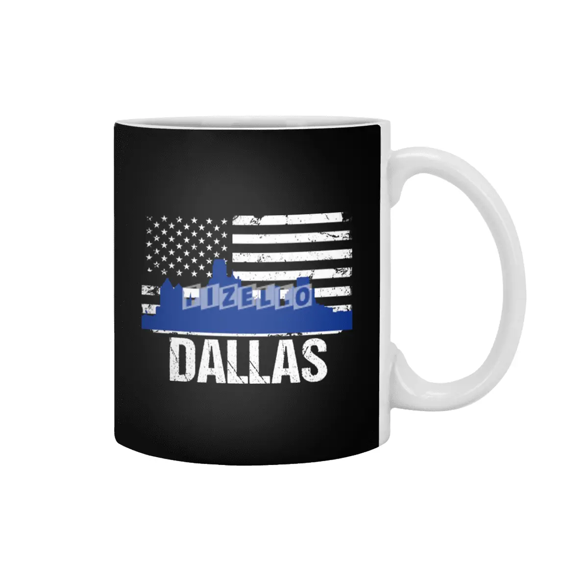 Dallas Skyline Silhouette on Distressed American Flag Beyaz Kupa